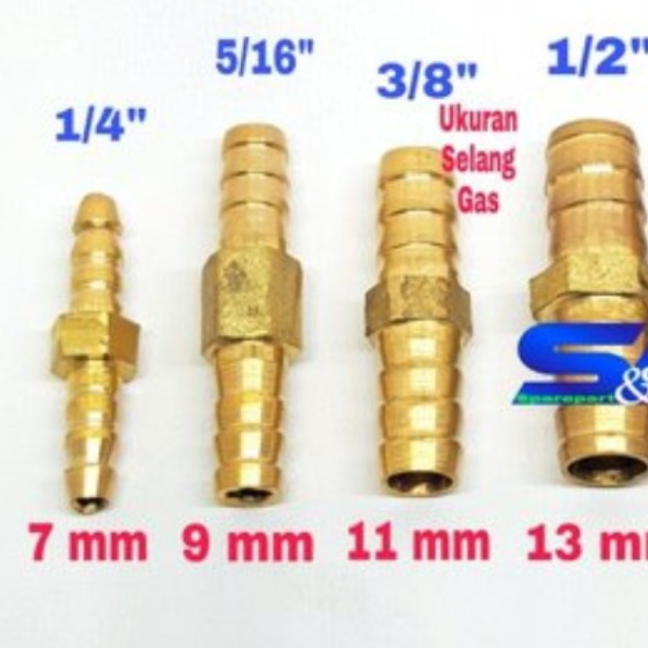 Jual 7 mm Nepel Cabang 2-Lurus KUNINGAN Sambungan Selang Gas Air Kompr 2