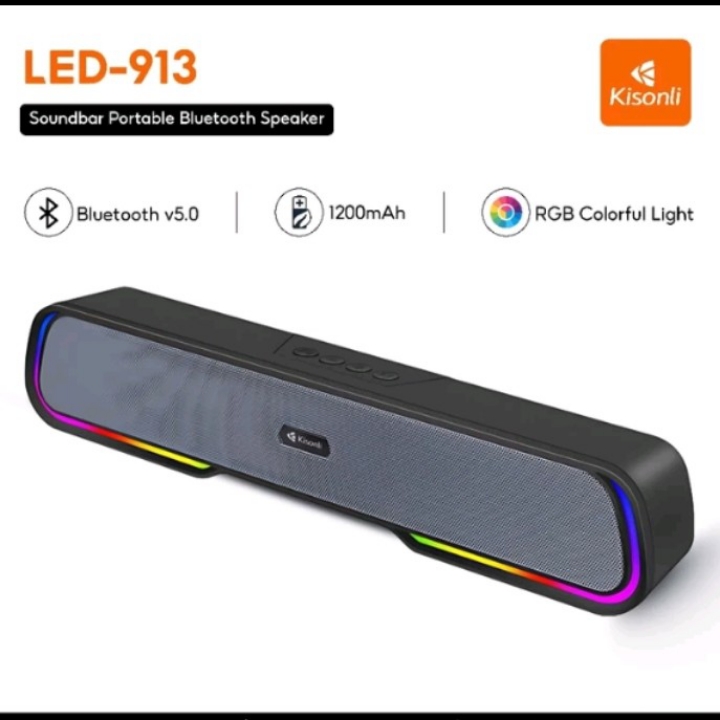 KISONLI SPEAKER PORTABLE BLUETOOTH LED 913 Stereo Bass  Effect 