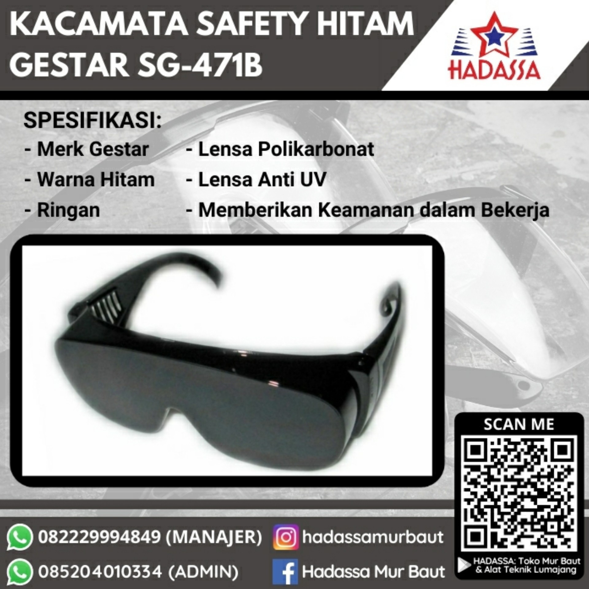 Kacamata Safety Hitam Gestar SG-471B