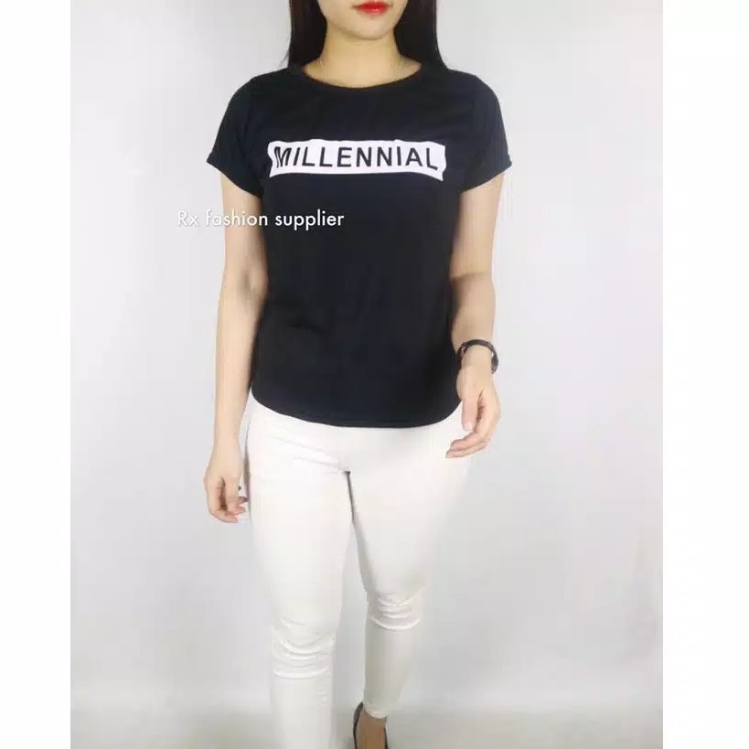 Kaos Wanita Millenial Tee Bahan Spandex Ukuran All Size Fit L 1R 4