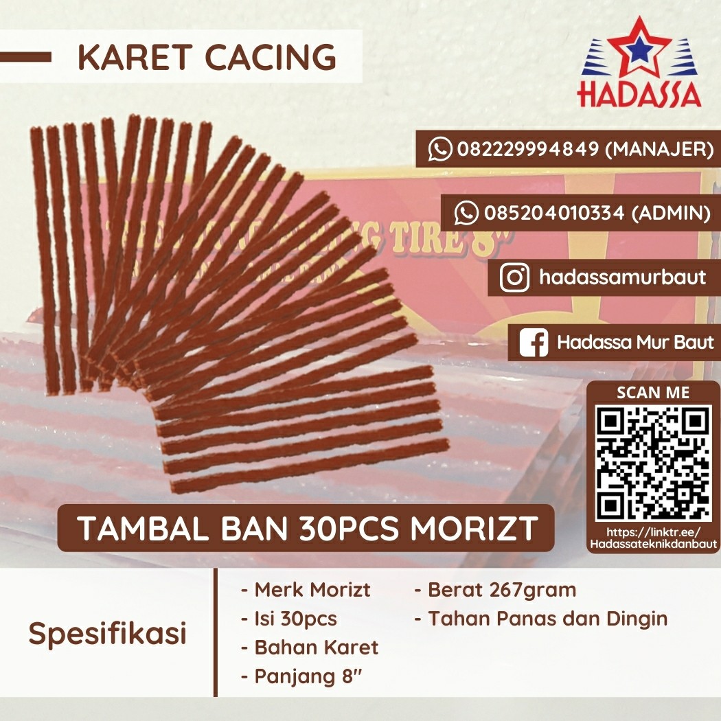 Karet Cacing Tambal Ban 30pcs Morizt