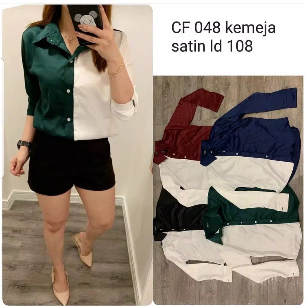 Kemeja CF Bahan Wolfis Model Kombinasi Ukuran All Size FIT L 1R