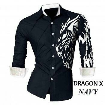 Kemeja Dragon Navy