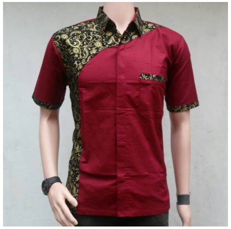 Kemeja Batik Pria Lengan Pendek Kombinasi Maroon Gold