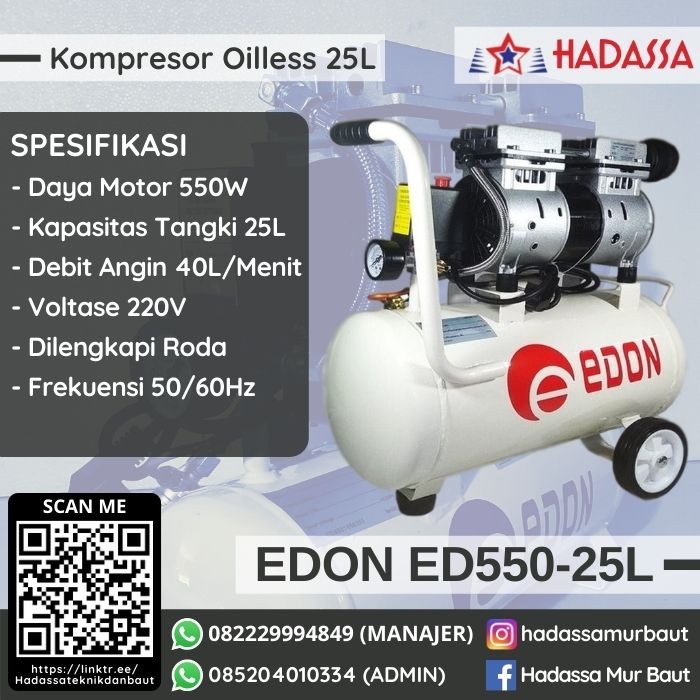 Kompresor Oilless 25L Edon ED550-25L
