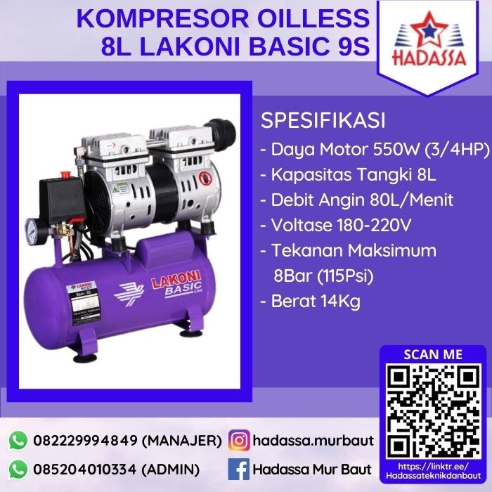 Kompresor Oilless 8L Lakoni Basic 9S