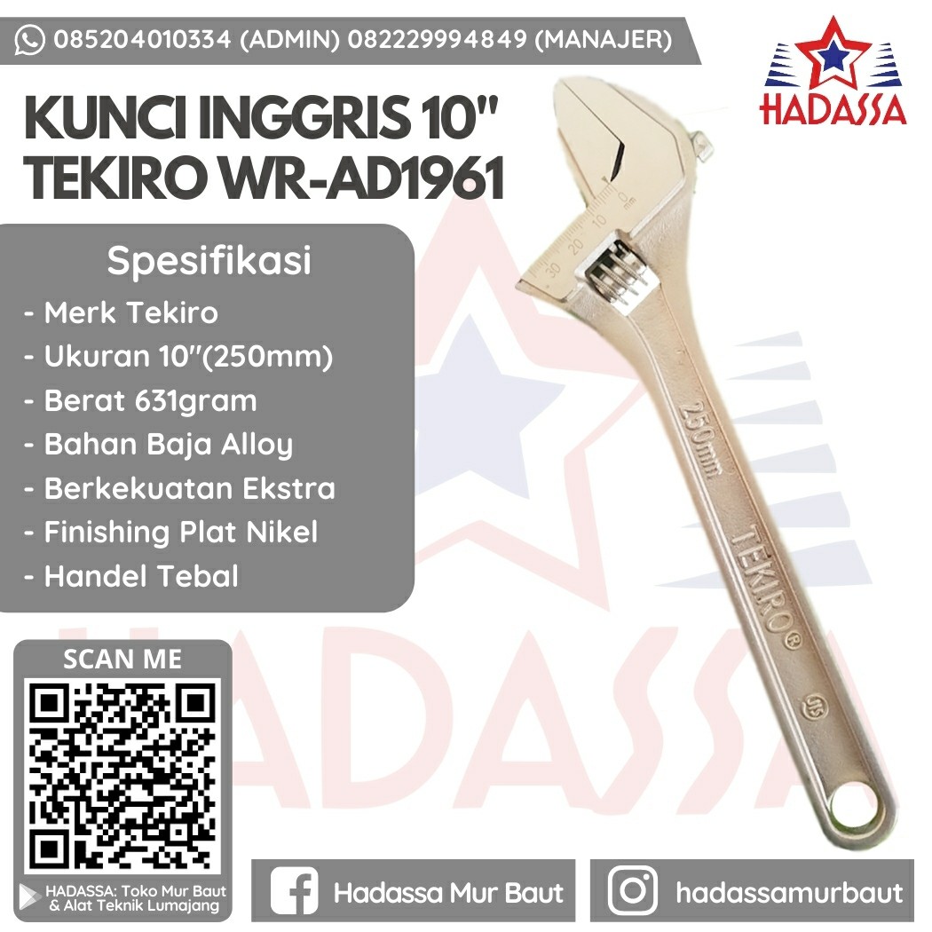 Kunci Inggris 10 Inci Tekiro WR-AD1961