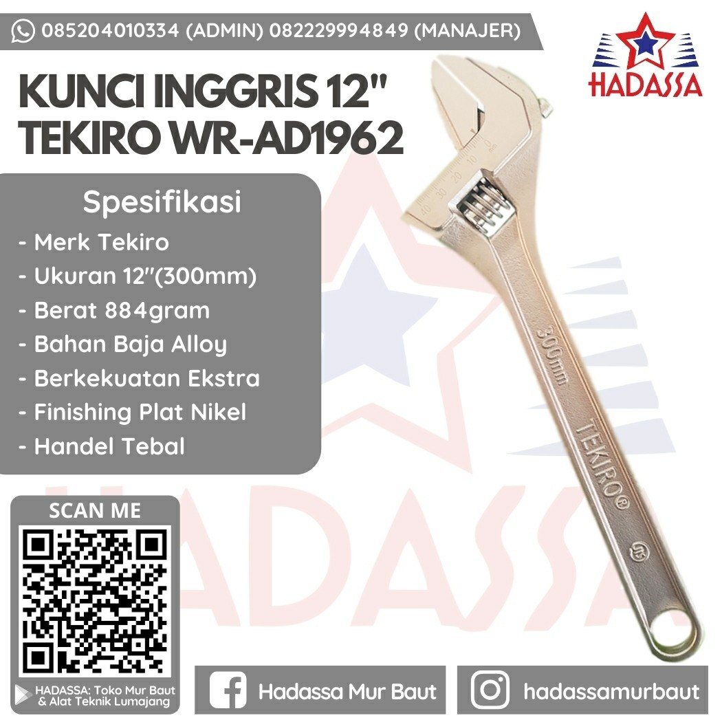 Kunci Inggris 12 Inci Tekiro WR-AD1962