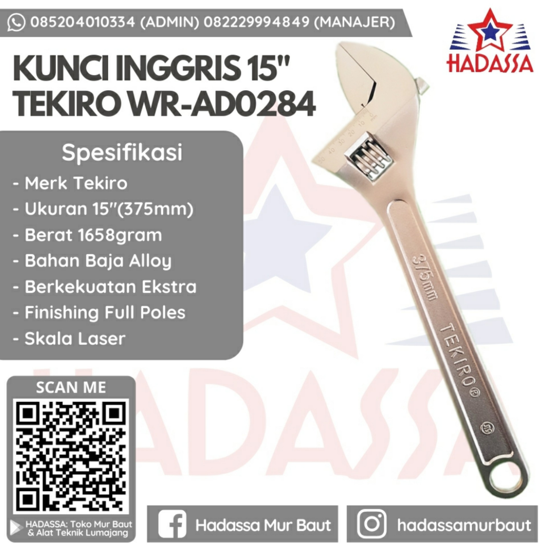 Kunci Inggris 15 Inci Tekiro WR-AD0284