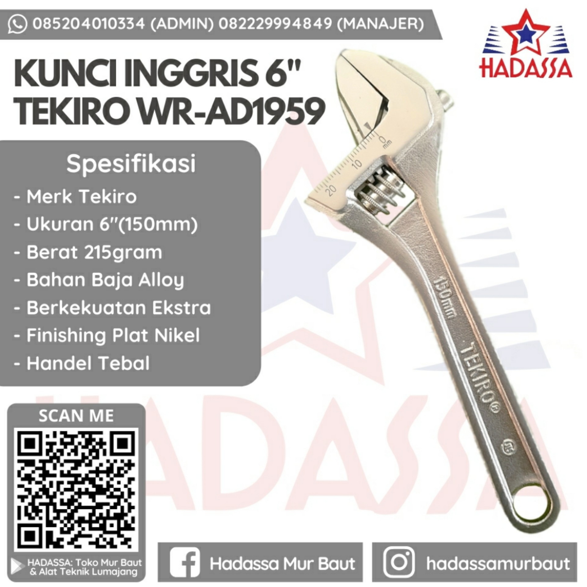 Kunci Inggris 6 Inci Tekiro WR-AD1959