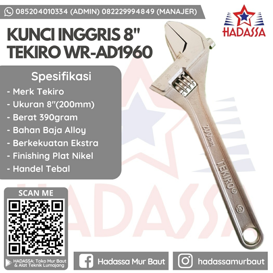 Kunci Inggris 8 Inci Tekiro WR-AD1960