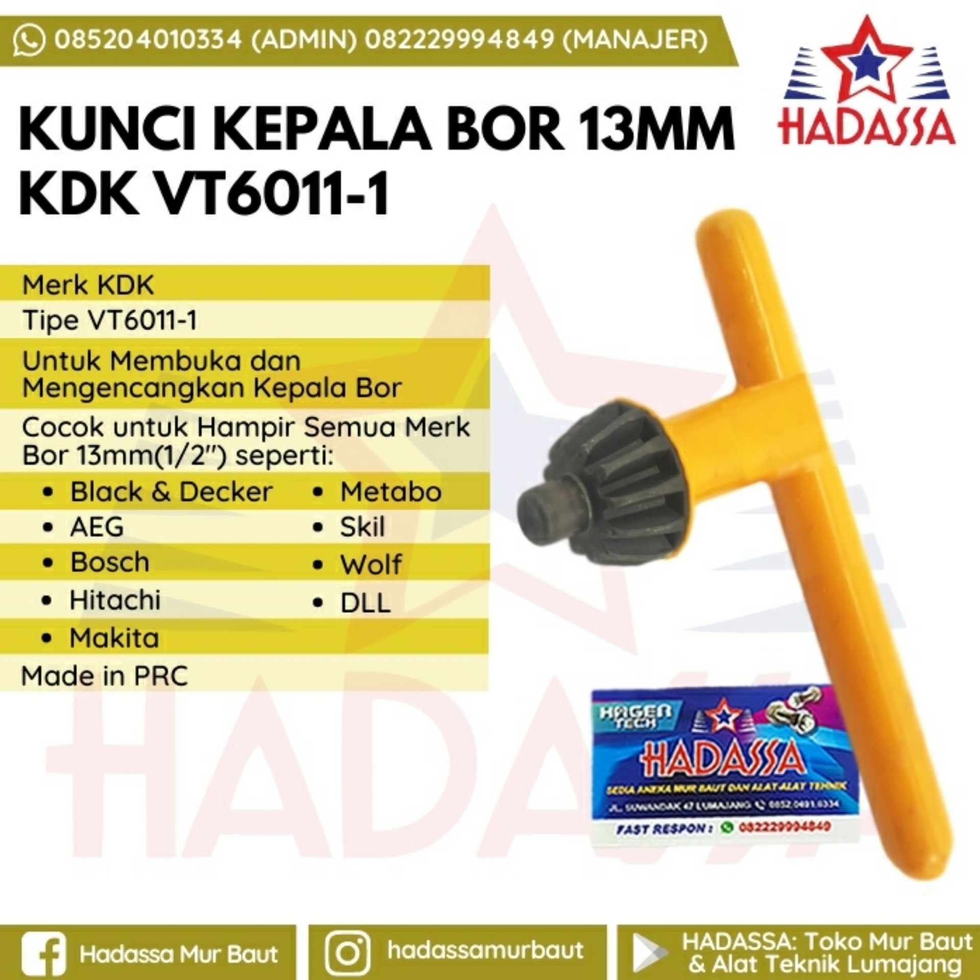 Kunci Kepala Bor 13mm KDK VT6011-1