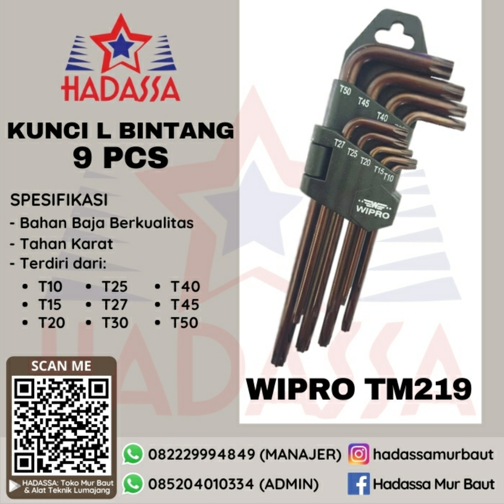 Kunci L Bintang 9 Pcs Wipro TM219