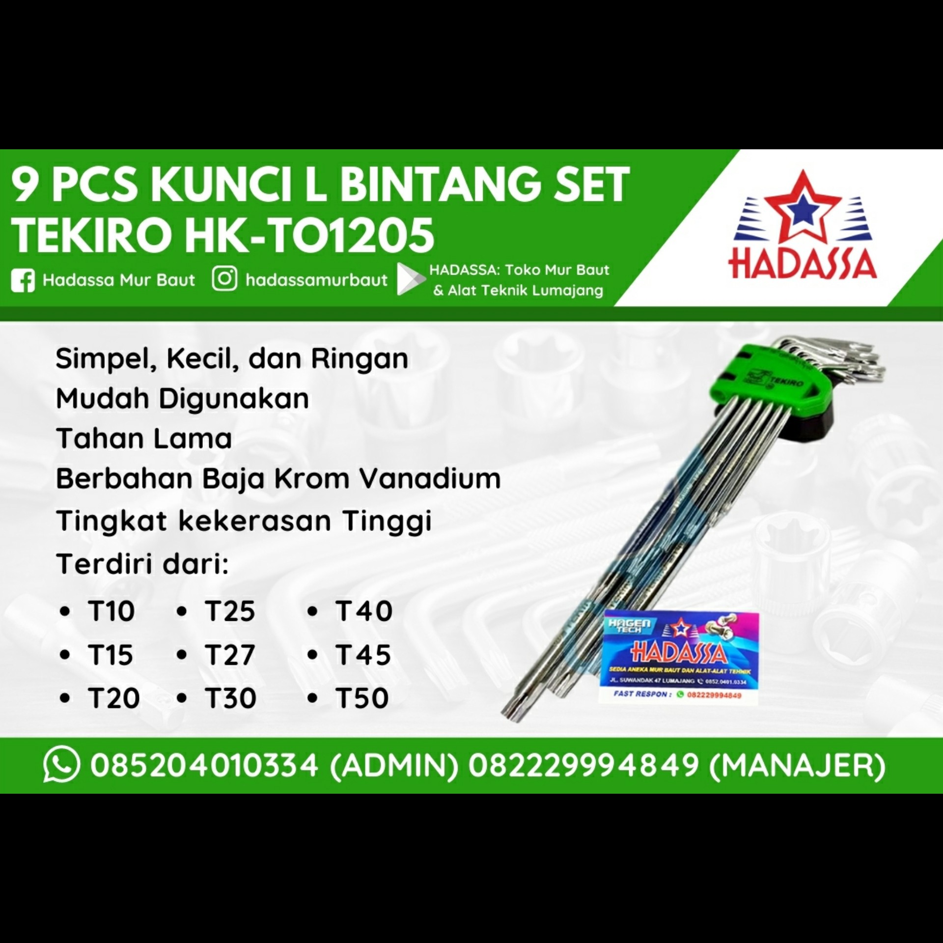 Kunci L Bintang Set 9 Pcs Tekiro HK-TO1205