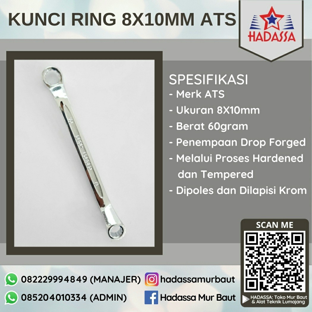 Kunci Ring 8x10mm ATS