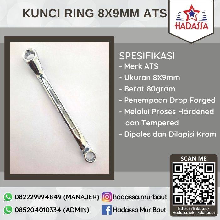 Kunci Ring 8x9mm ATS