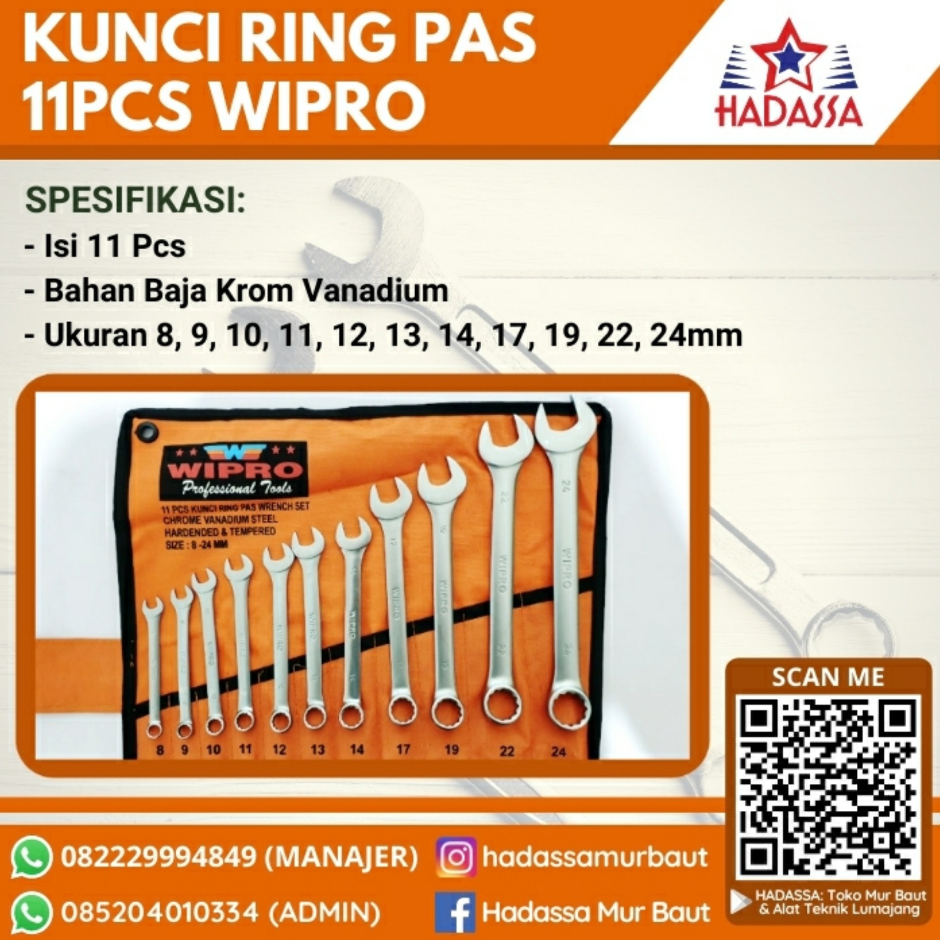 Kunci Ring Pas 11Pcs Wipro