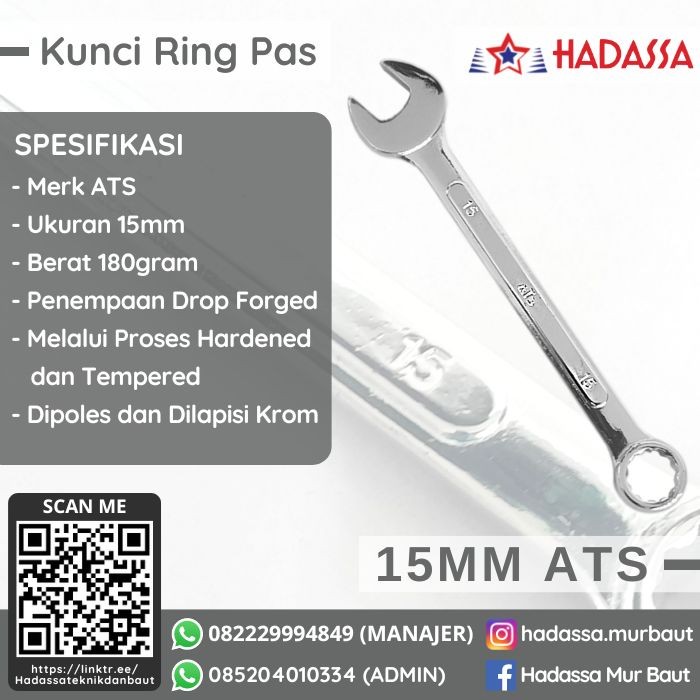 Kunci Ring Pas 15mm ATS