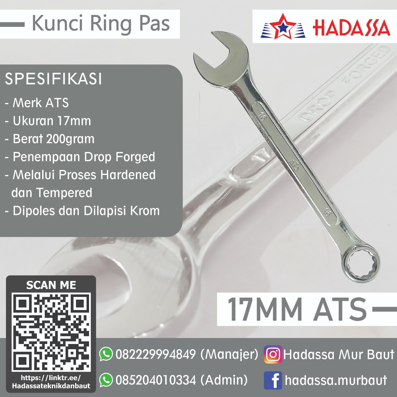 Kunci Ring Pas 17mm ATS