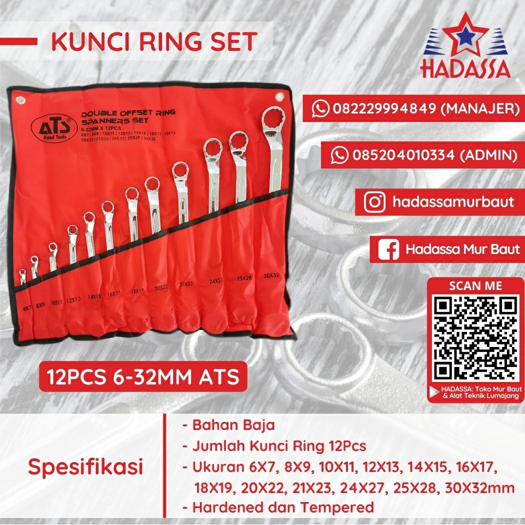 Kunci Ring Set 12Pcs 6-32mm ATS