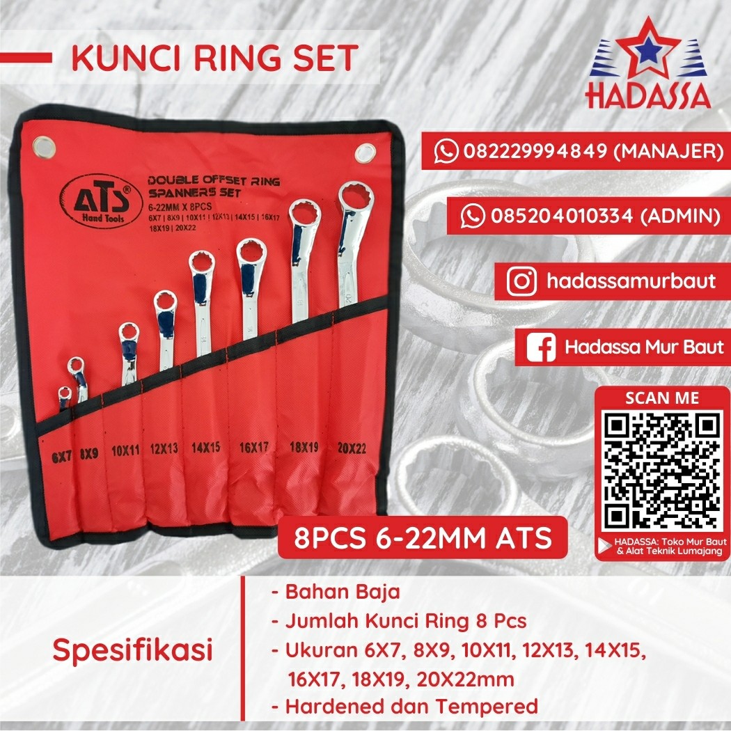 Kunci Ring Set 8Pcs 6-22mm ATS