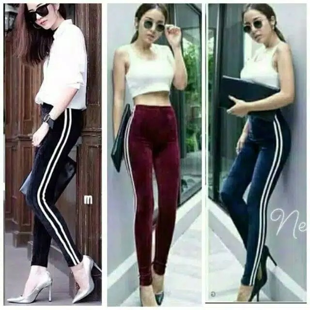 LEGGING LIST BLUDRU VELVET IMPORT bahan bludru pinggang