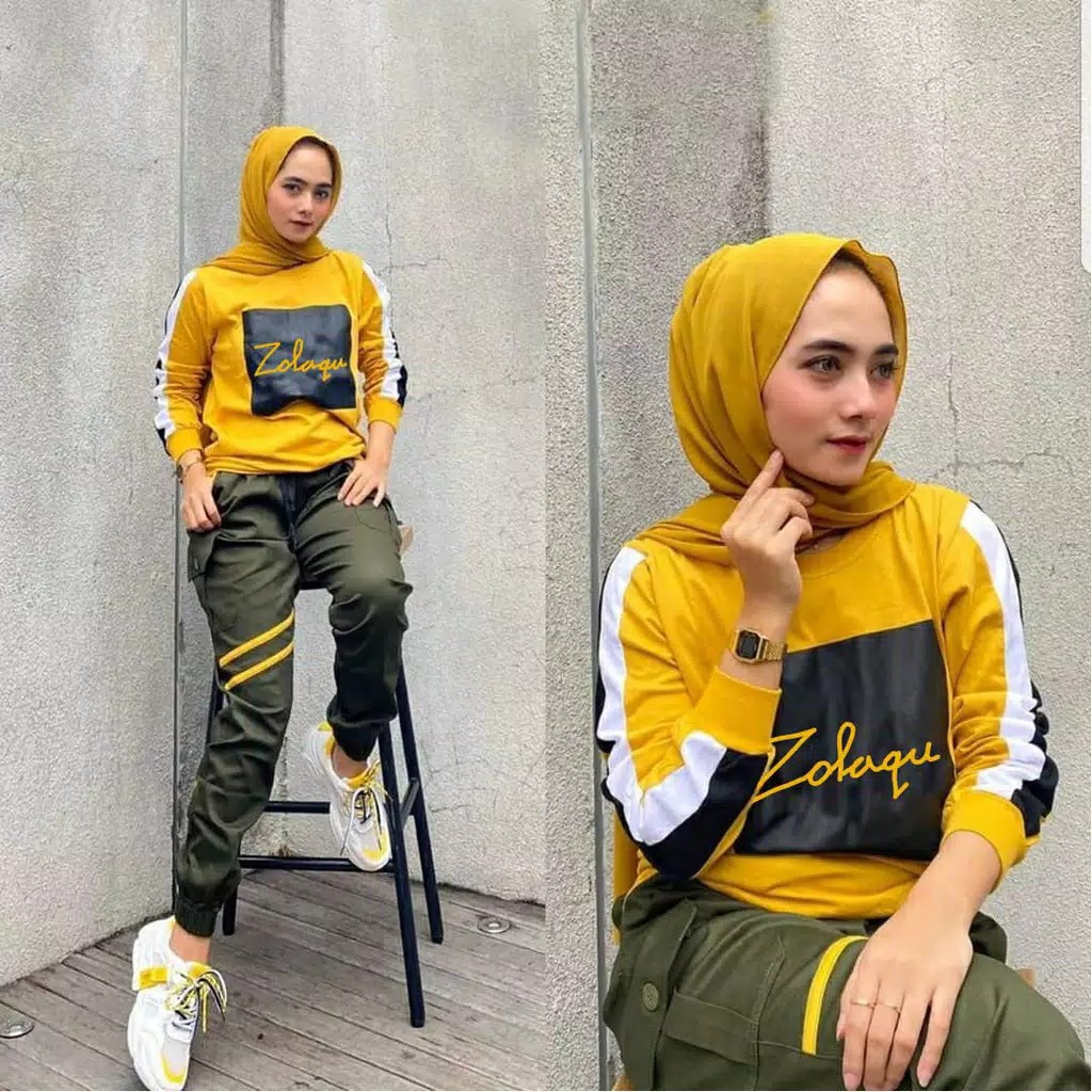 LM Zolaqu One Set Sporty  Baju Setelan Olahraga Senam Training Muslim