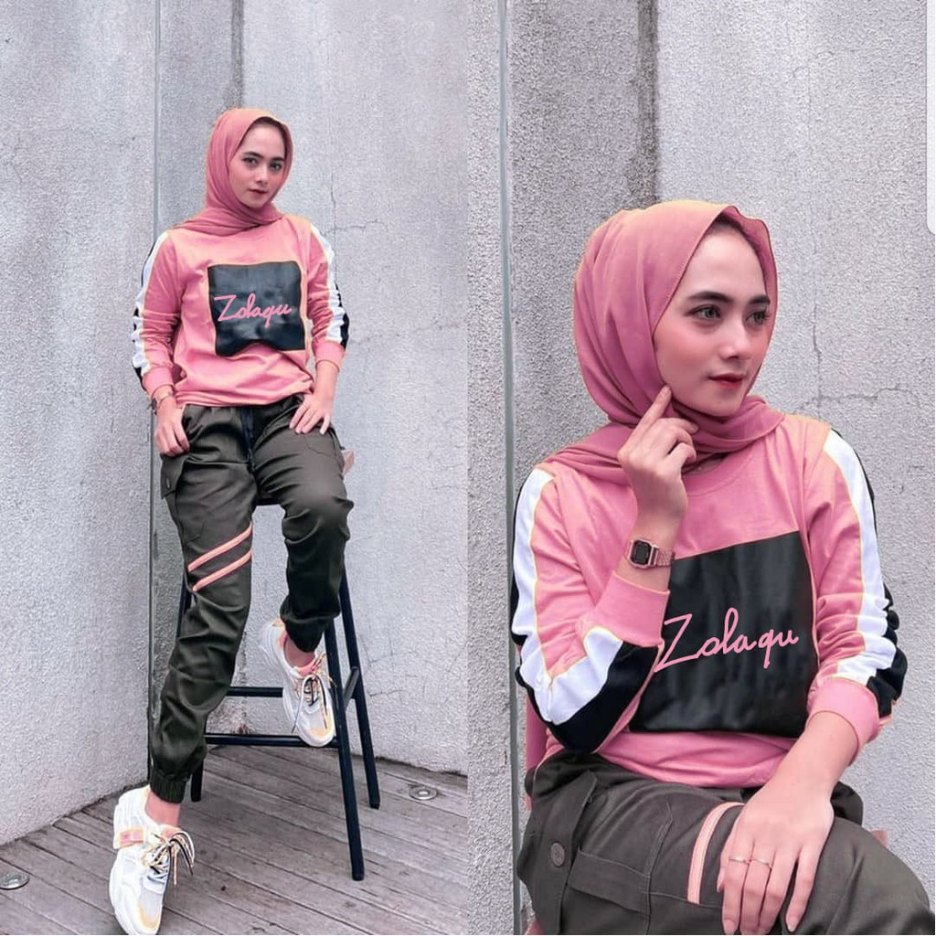 LM Zolaqu One Set Sporty  Baju Setelan Olahraga Senam Training Muslim 2