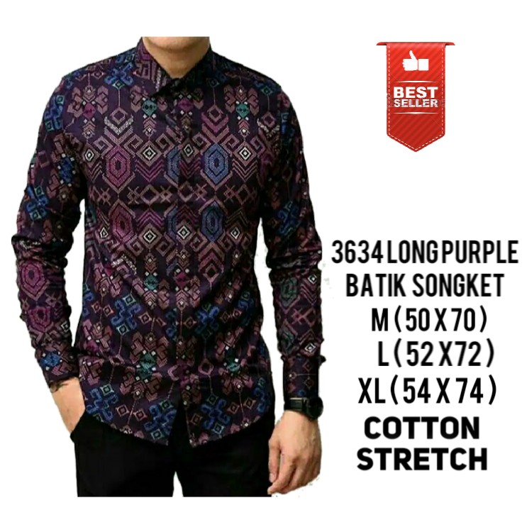 LONG PURPLE BATIK SONGKET COTTON STRETCH - 3634