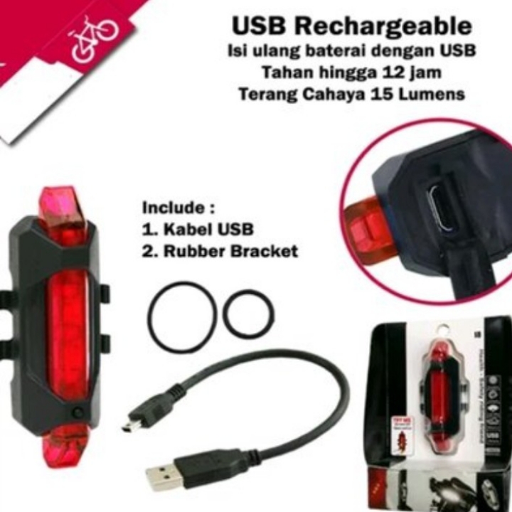 Lampu Sepeda Led Usb Charge Depan Belakang Waterproff Type Bs 216 4