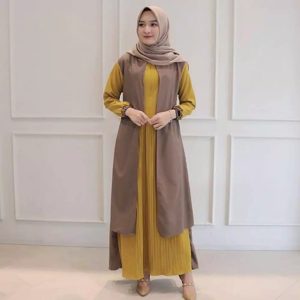 Lavina Dress  Baju Gamis Modern  Moscrepe Plisket 2