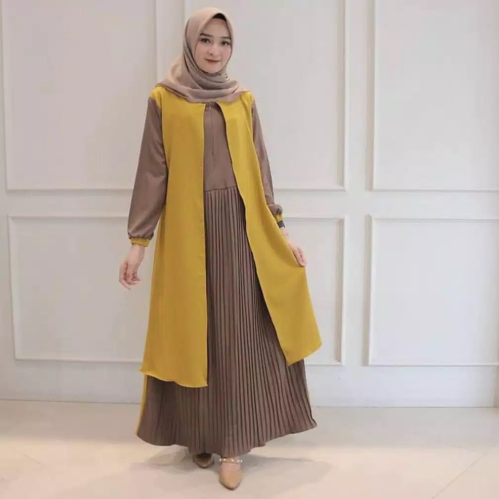 Lavina Dress  Baju Gamis Modern  Moscrepe Plisket 3