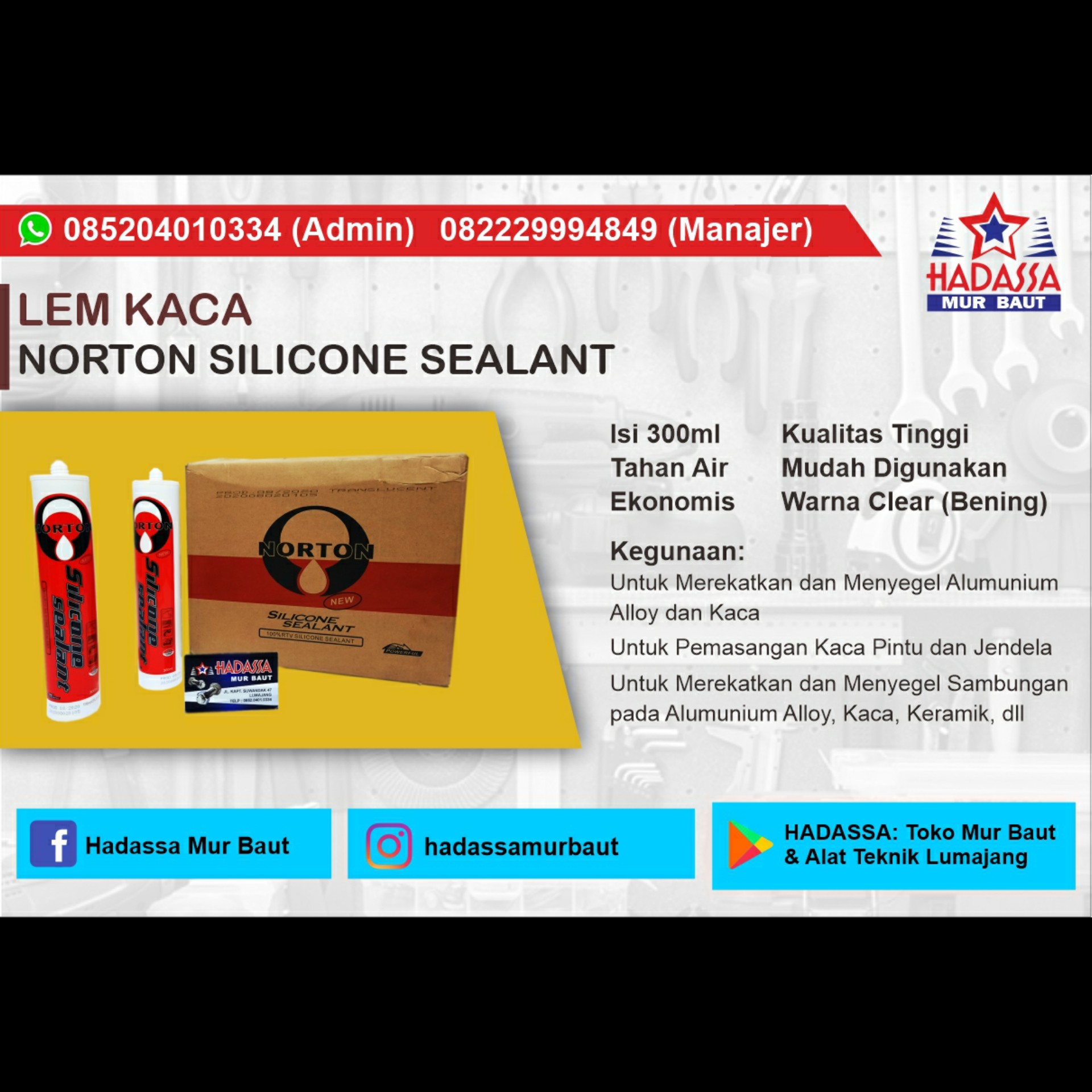 Lem Kaca Norton Silicone Sealant