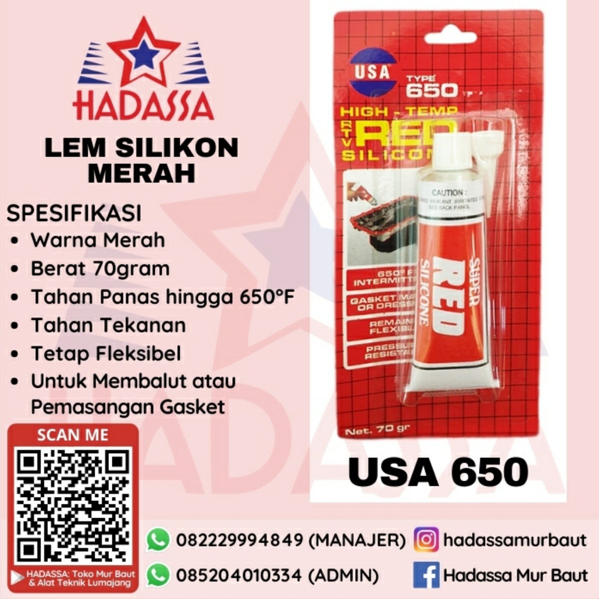 Lem Silikon Merah USA 650