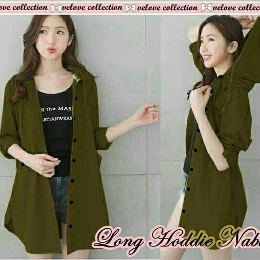 Long Hoddie Nabila Hijau Army