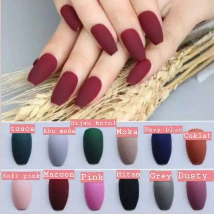 Long matte coffin fake nails isi 24pcs  lem gel 1 strip isi 24pcs se