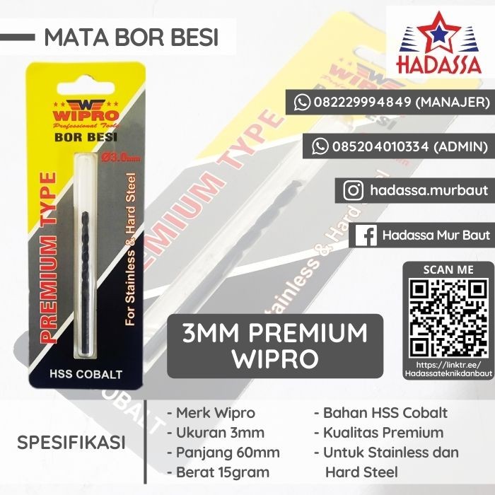 Mata Bor Besi 3mm Premium Wipro