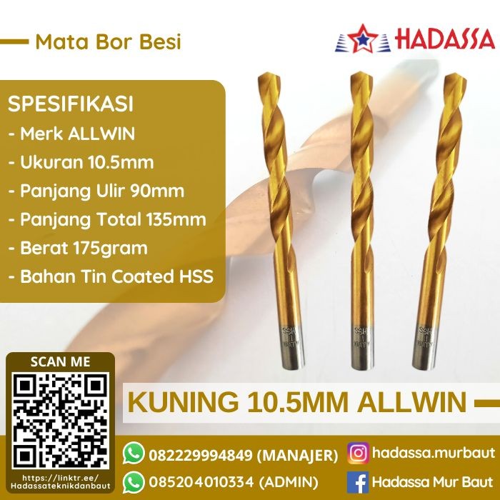 Mata Bor Besi Kuning 10koma5mm ALLWIN