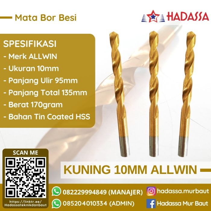 Mata Bor Besi Kuning 10mm ALLWIN