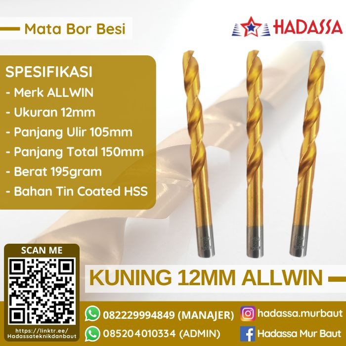 Mata Bor Besi Kuning 12mm ALLWIN