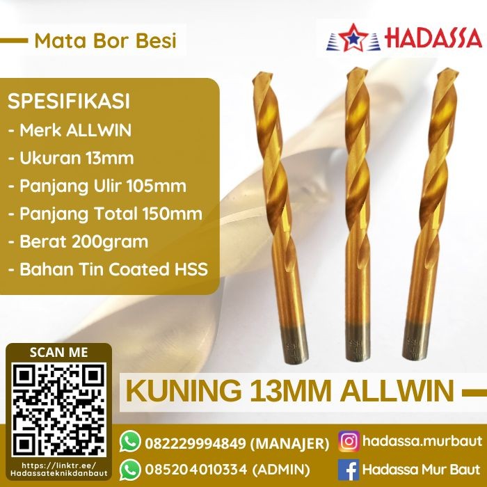 Mata Bor Besi Kuning 13mm ALLWIN