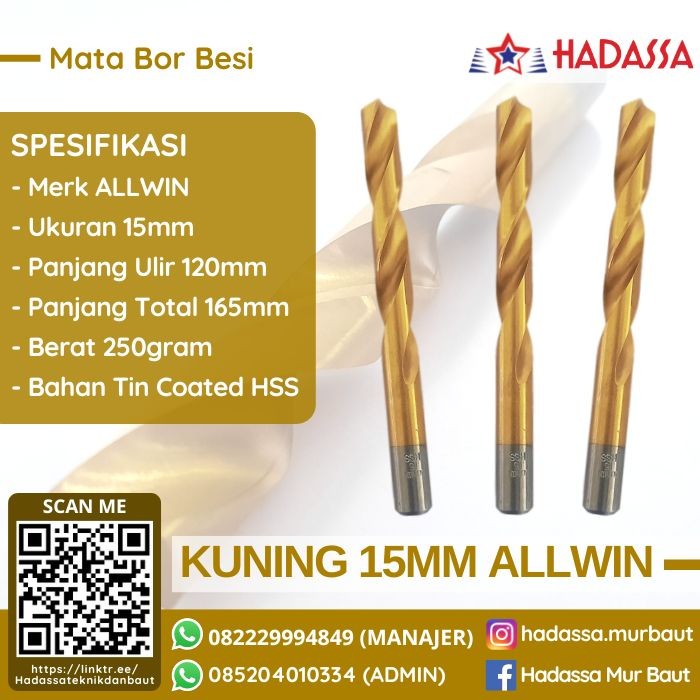 Mata Bor Besi Kuning 15mm ALLWIN