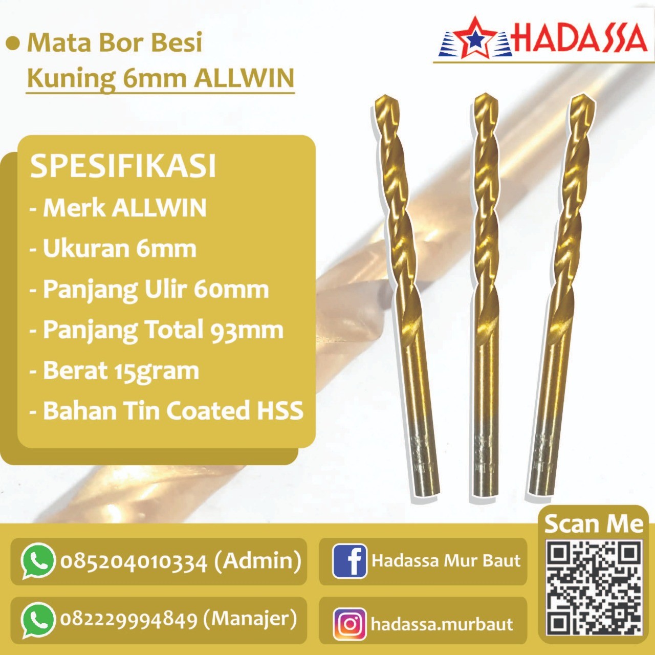 Mata Bor Besi Kuning 6mm ALLWIN