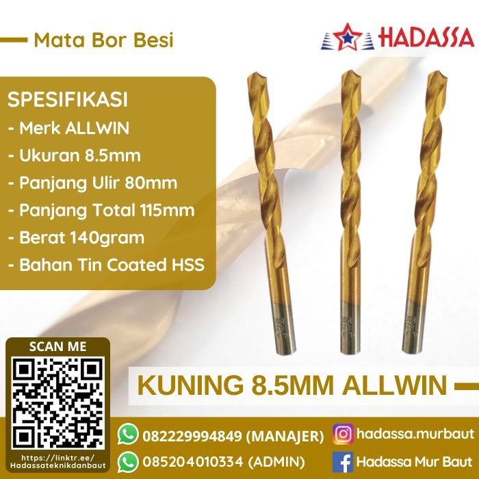 Mata Bor Besi Kuning 8koma5mm ALLWIN