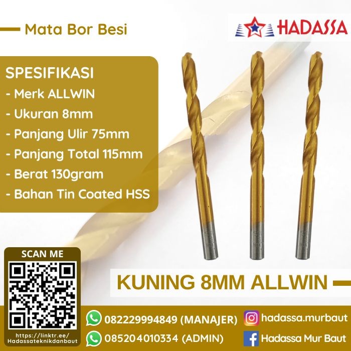 Mata Bor Besi Kuning 8mm ALLWIN