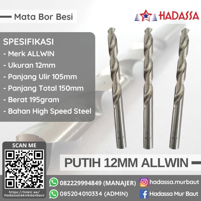 Mata Bor Besi Putih 12mm ALLWIN