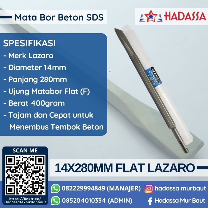 Mata Bor Beton SDS 14x280mm Flat Lazaro