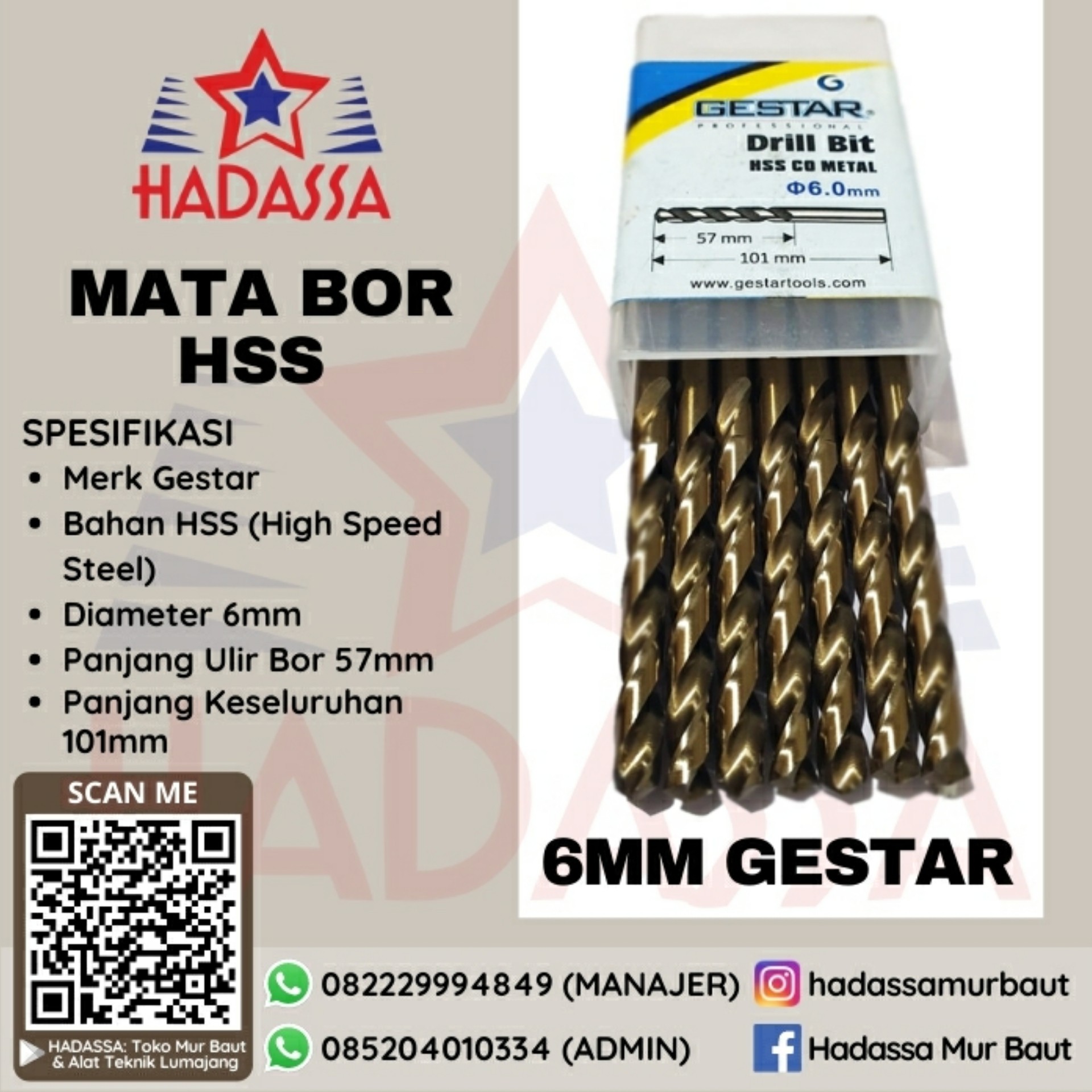 Mata Bor HSS 6mm Gestar