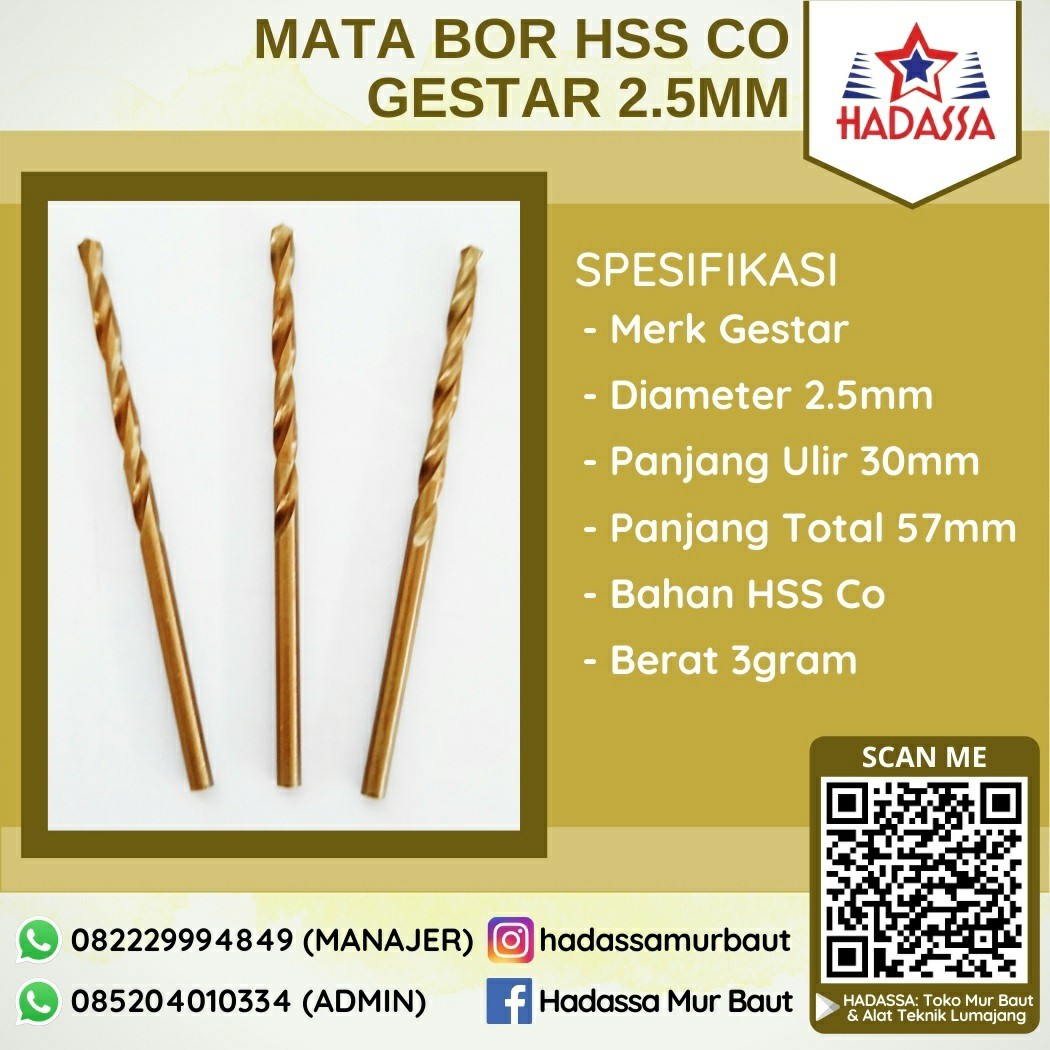 Mata Bor HSS Co Gestar 2koma5mm