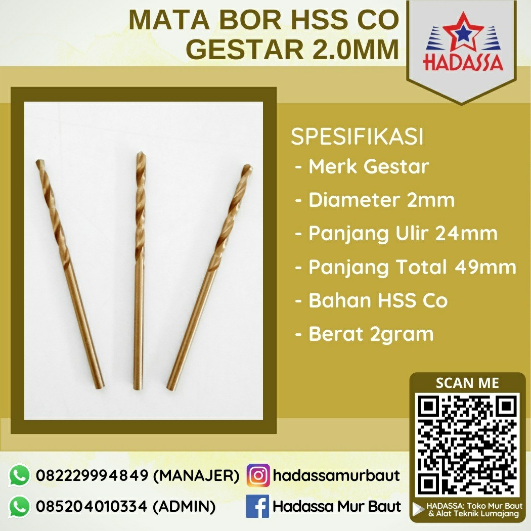 Mata Bor HSS Co Gestar 2mm